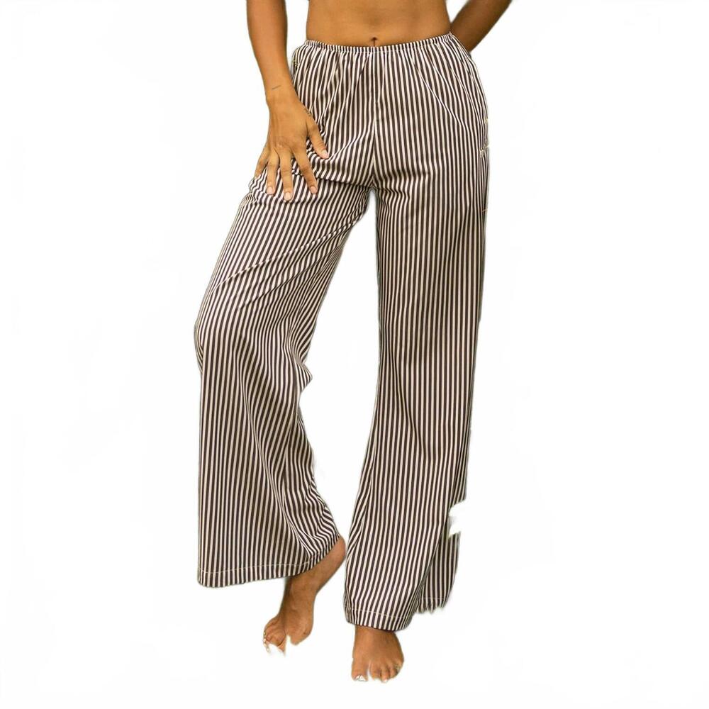 NEW ALBION slip on trouser in cream cocoa stripe